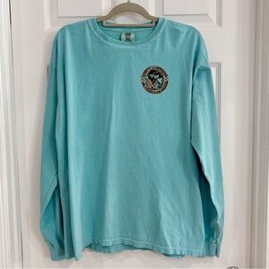 Comfort Colors Aqua Long Sleeve Bert's Surf Shop Graphic Tee Shirt Men L Cotton